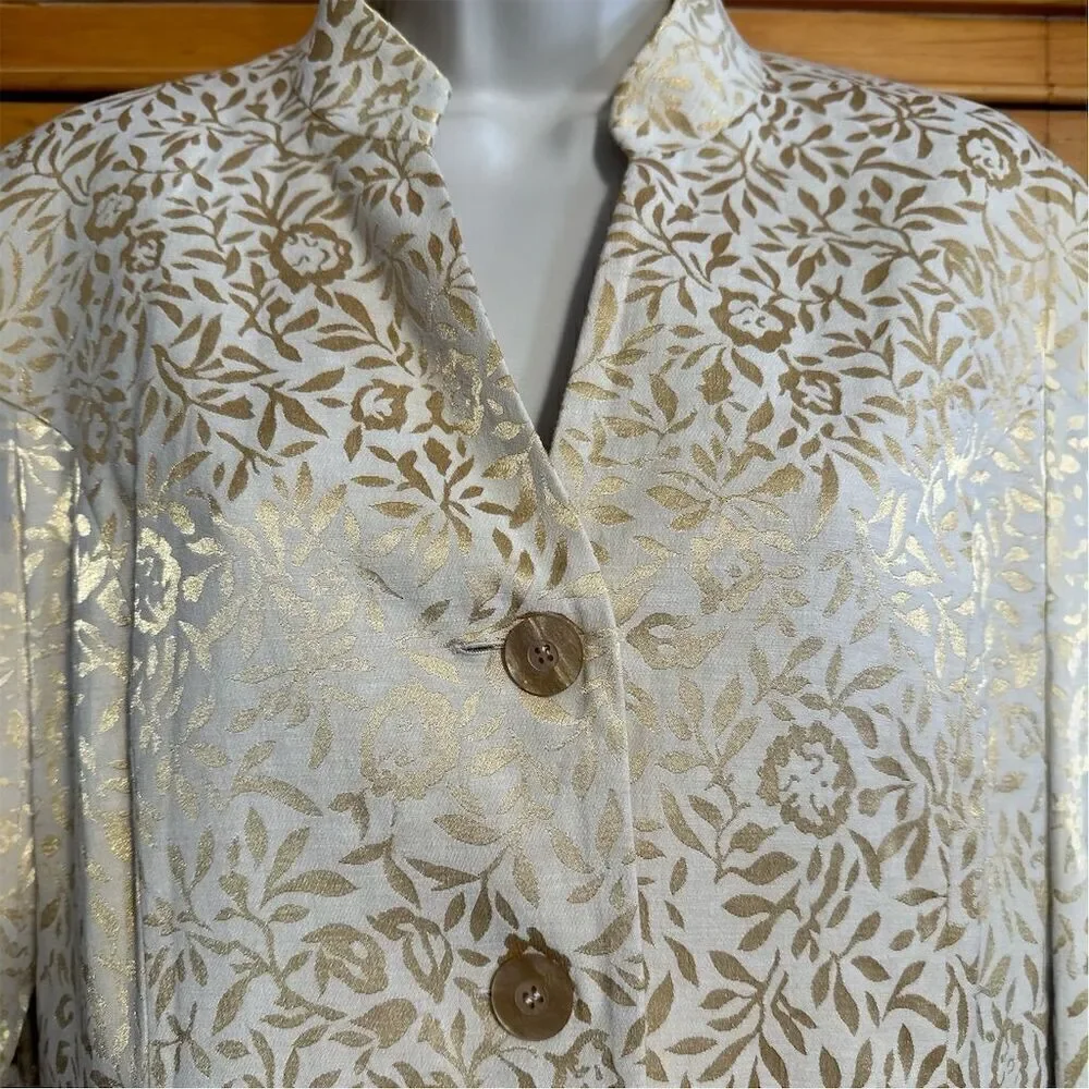 Pendleton Vintage 80's Gold Lame Cream Floral Long Overcoat Button Closure